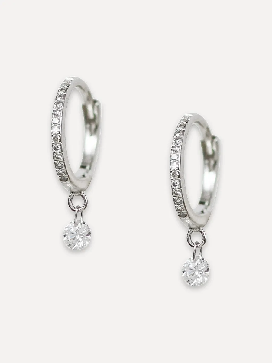 14K Floating Diamond Pavé Huggie Hoops