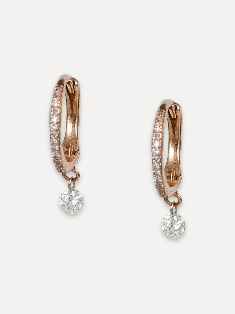 14K Floating Diamond Pavé Huggie Hoops