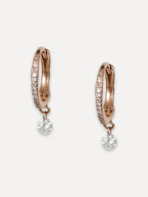 14K Floating Diamond Pavé Huggie Hoops