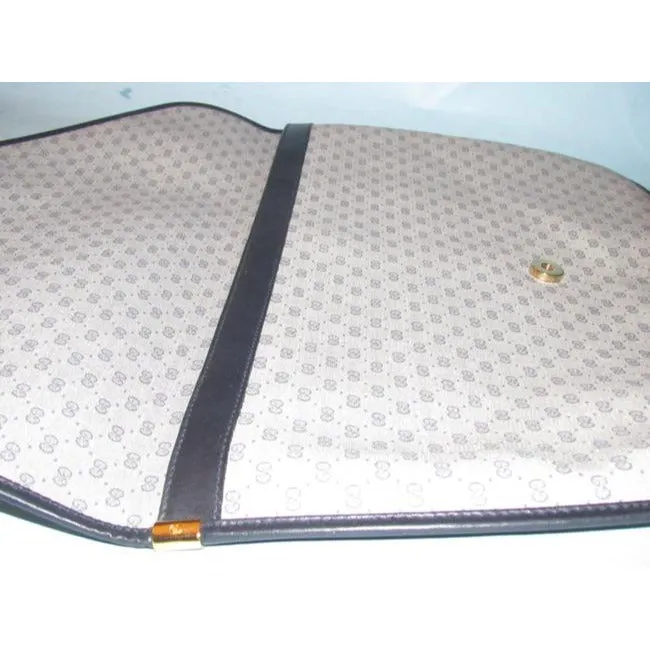 1970's -1980's Gucci Navy Blue Micro Guccissima Print Coated Canvas & Navy Leather Vintage XL Envelope Clutch