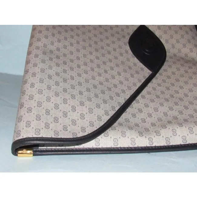1970's -1980's Gucci Navy Blue Micro Guccissima Print Coated Canvas & Navy Leather Vintage XL Envelope Clutch