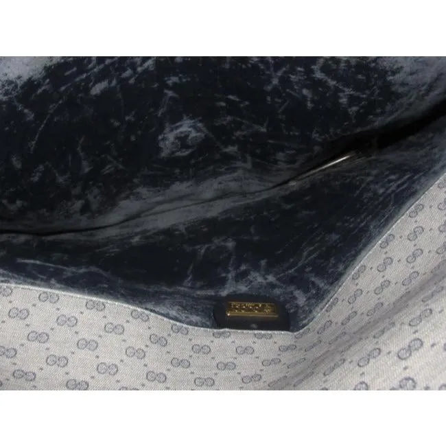 1970's -1980's Gucci Navy Blue Micro Guccissima Print Coated Canvas & Navy Leather Vintage XL Envelope Clutch