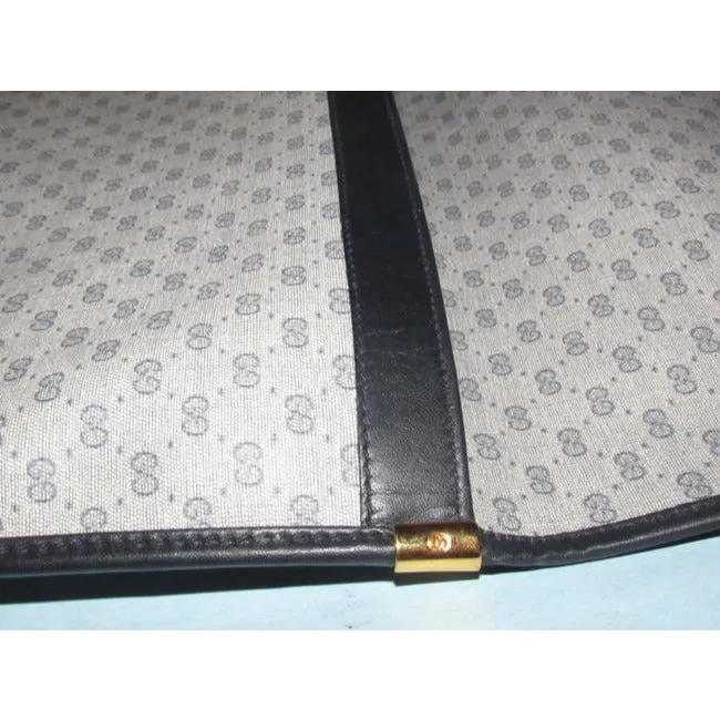 1970's -1980's Gucci Navy Blue Micro Guccissima Print Coated Canvas & Navy Leather Vintage XL Envelope Clutch