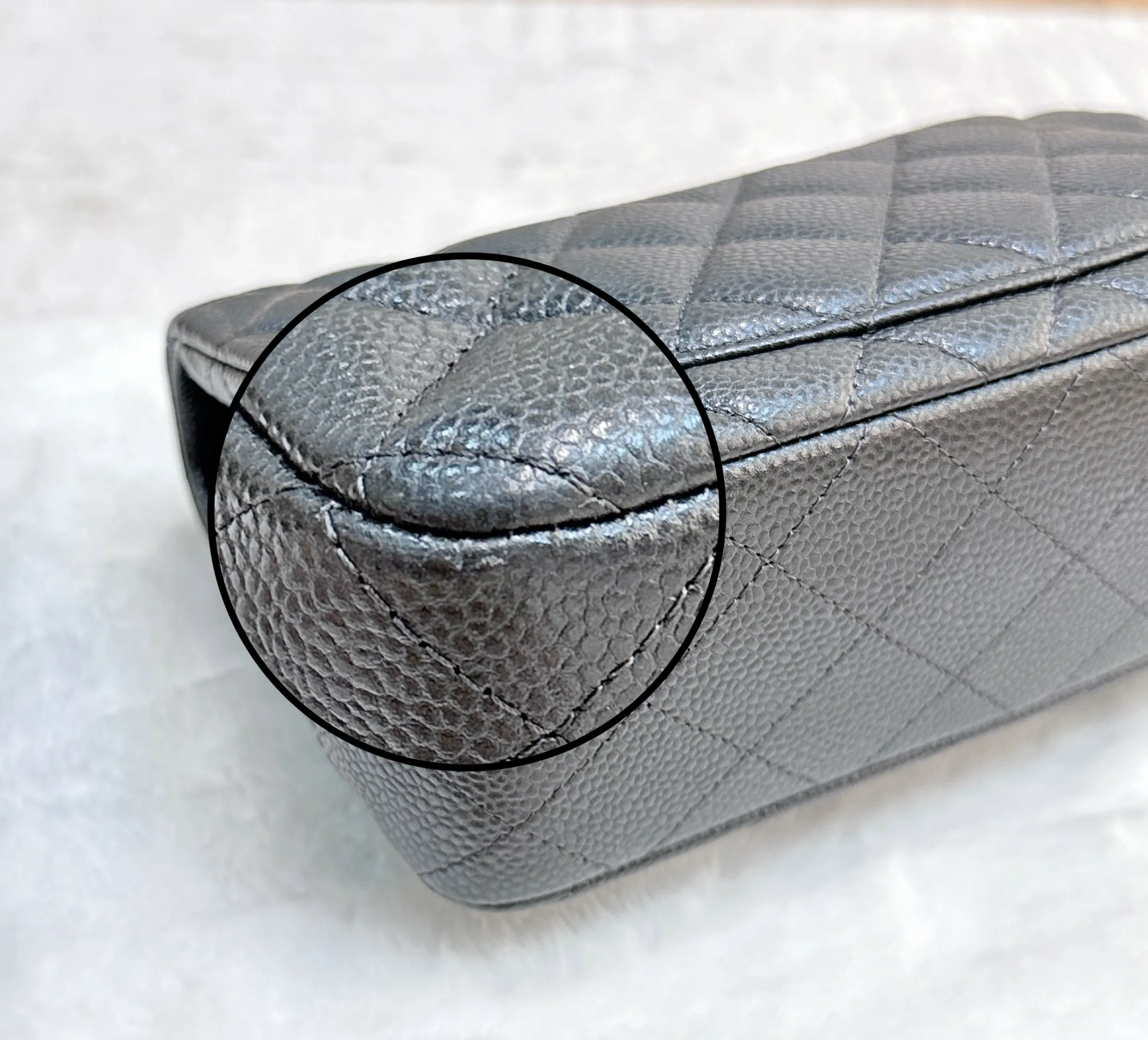 Chanel Classic Mini Rectangular 18S Dark Gray/Grey Quilted Caviar light gold hardware