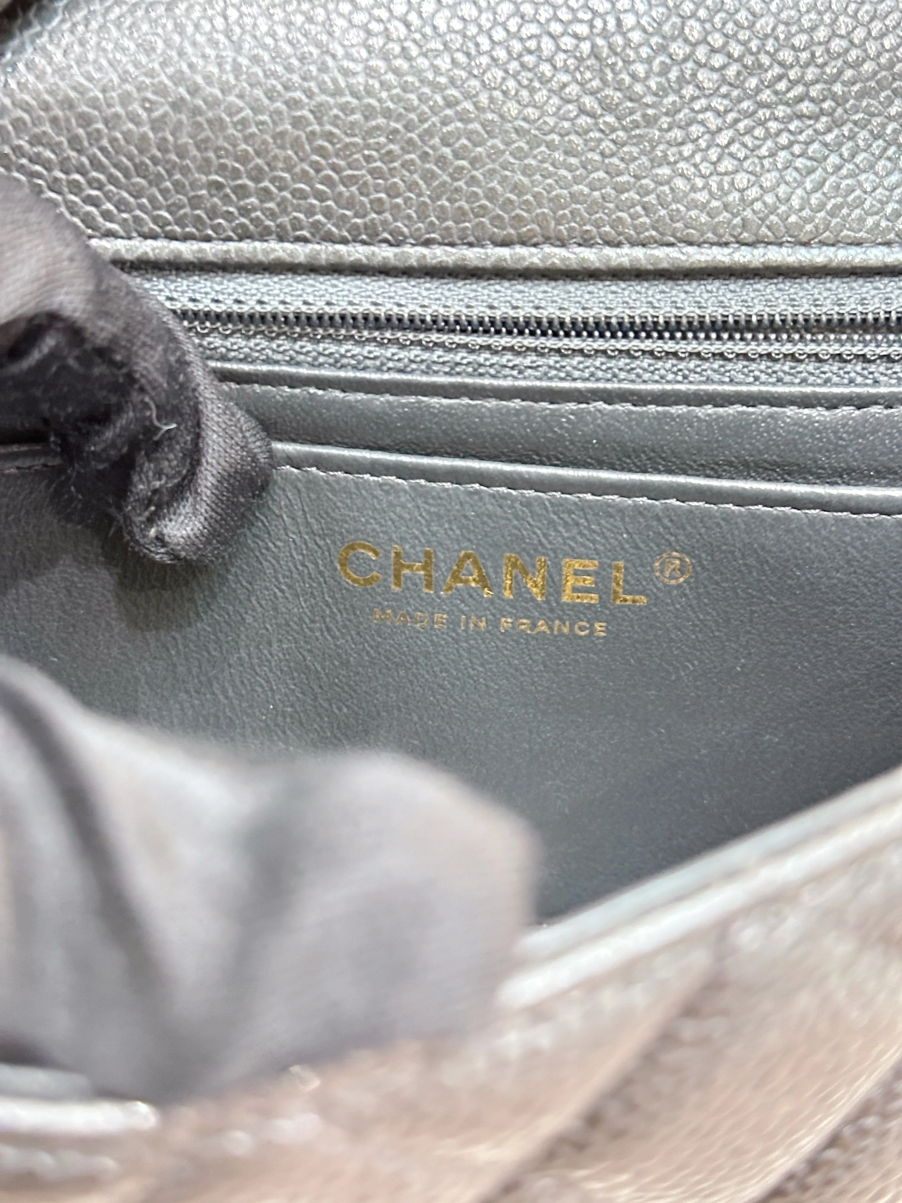 Chanel Classic Mini Rectangular 18S Dark Gray/Grey Quilted Caviar light gold hardware