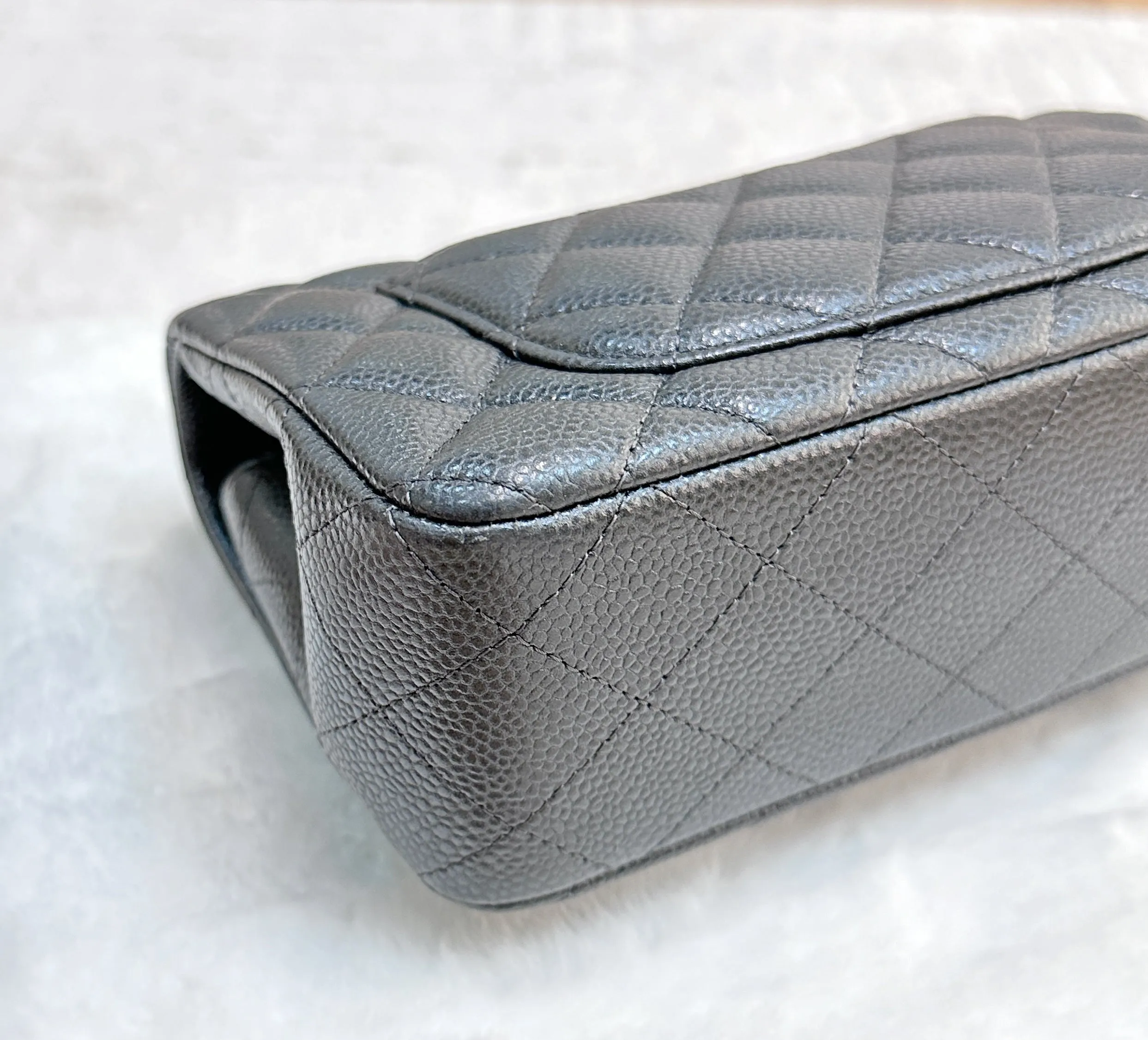 Chanel Classic Mini Rectangular 18S Dark Gray/Grey Quilted Caviar light gold hardware