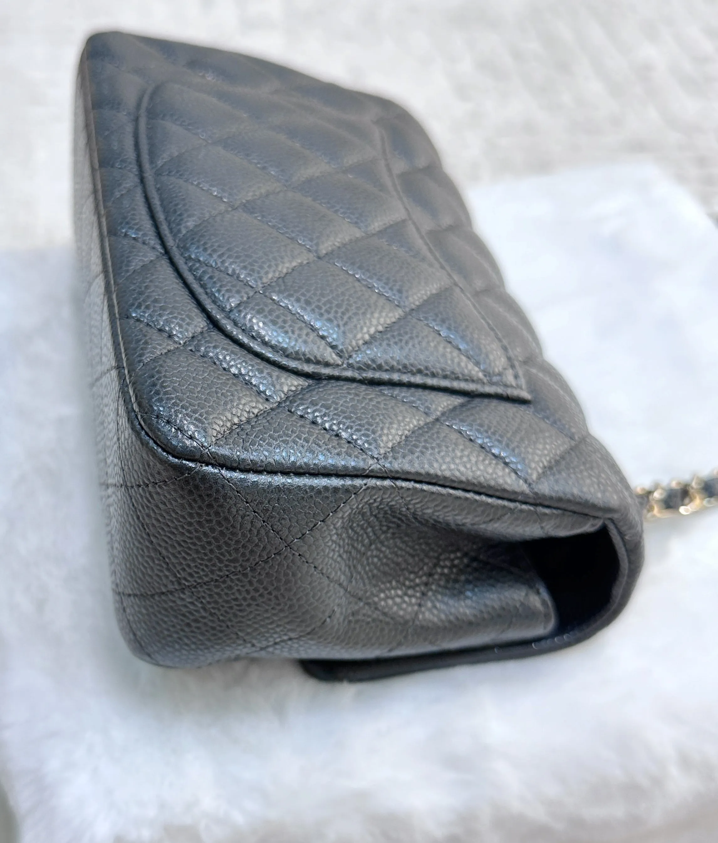 Chanel Classic Mini Rectangular 18S Dark Gray/Grey Quilted Caviar light gold hardware