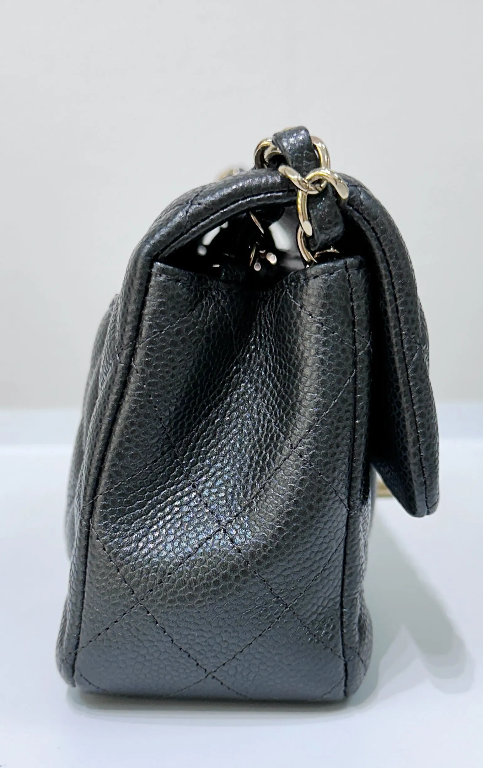 Chanel Classic Mini Rectangular 18S Dark Gray/Grey Quilted Caviar light gold hardware