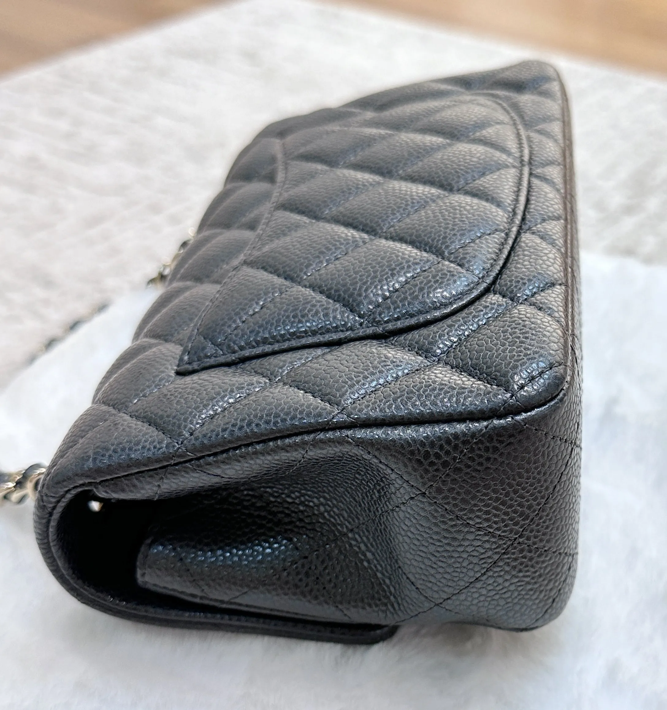 Chanel Classic Mini Rectangular 18S Dark Gray/Grey Quilted Caviar light gold hardware