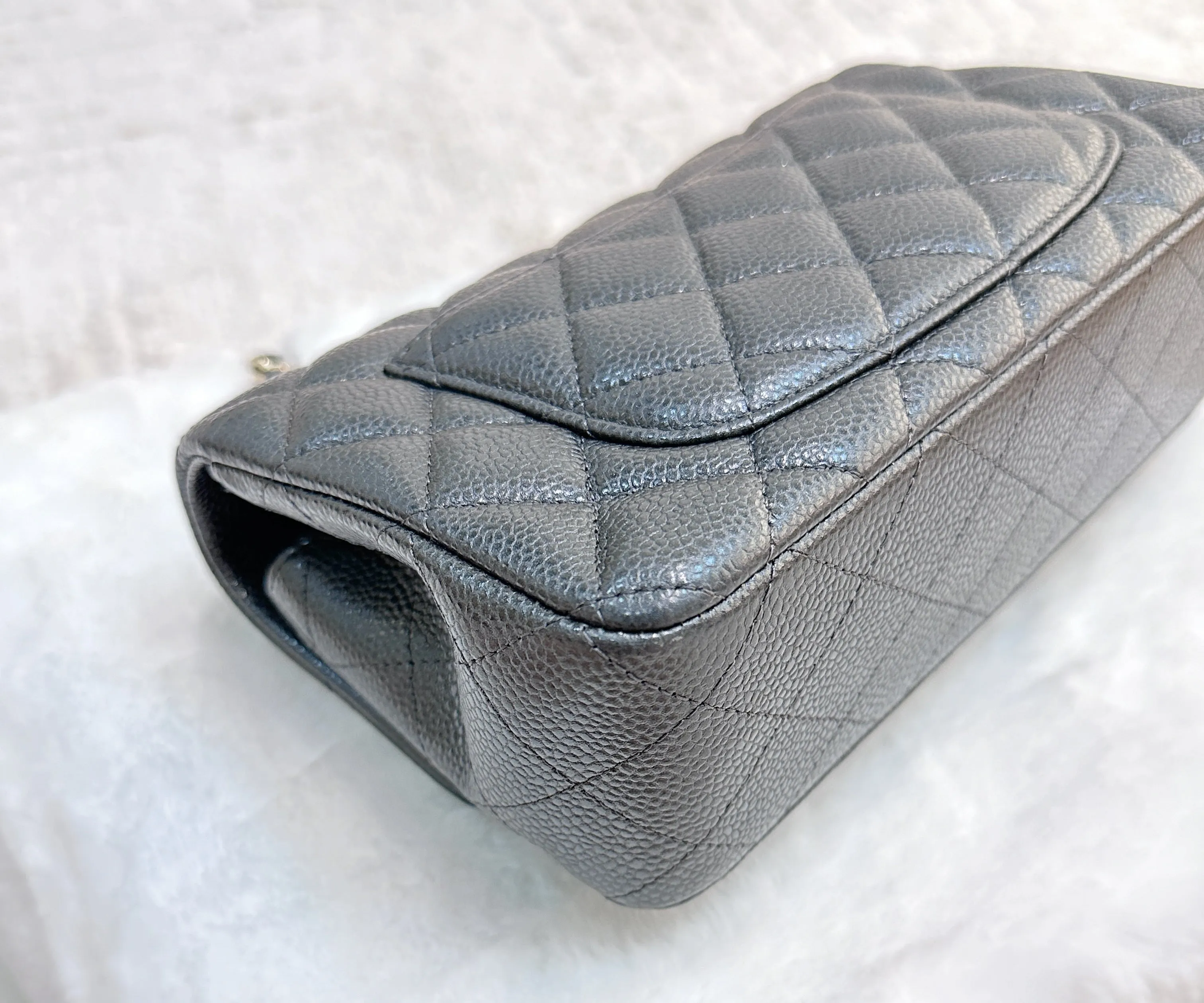 Chanel Classic Mini Rectangular 18S Dark Gray/Grey Quilted Caviar light gold hardware