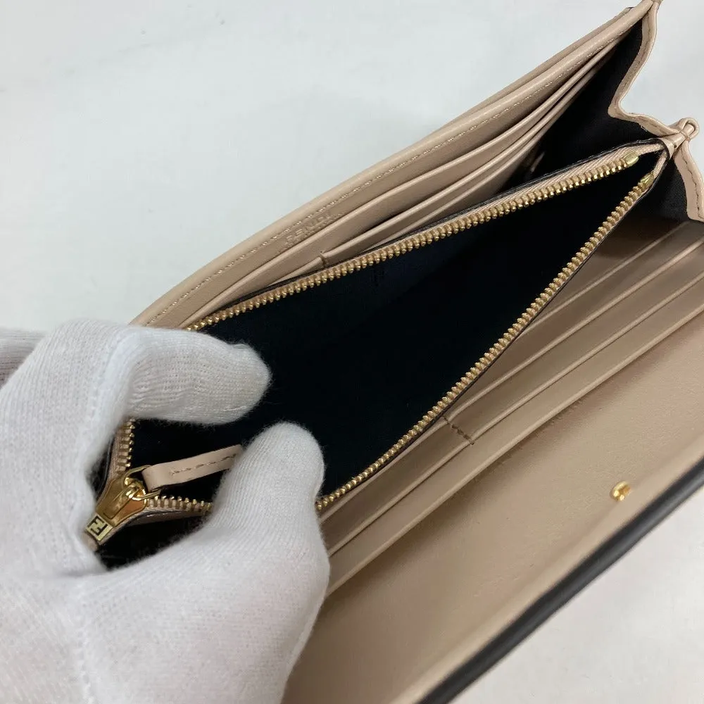 FENDI Long Wallet Purse 8M0251 leather beige Long wallet logo Women Used