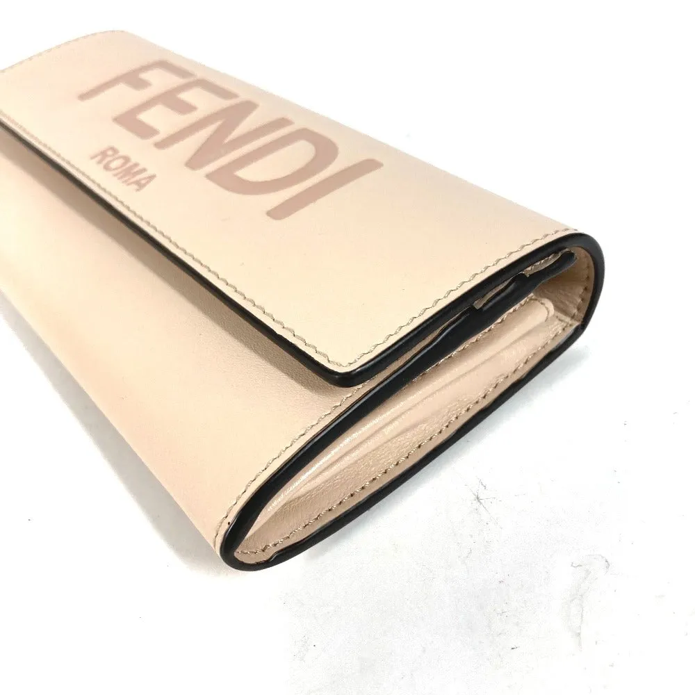 FENDI Long Wallet Purse 8M0251 leather beige Long wallet logo Women Used