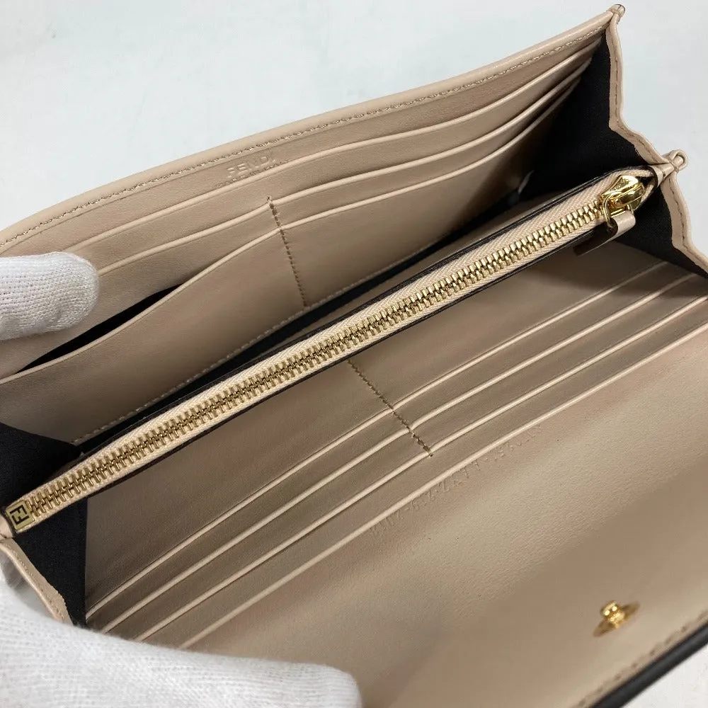 FENDI Long Wallet Purse 8M0251 leather beige Long wallet logo Women Used