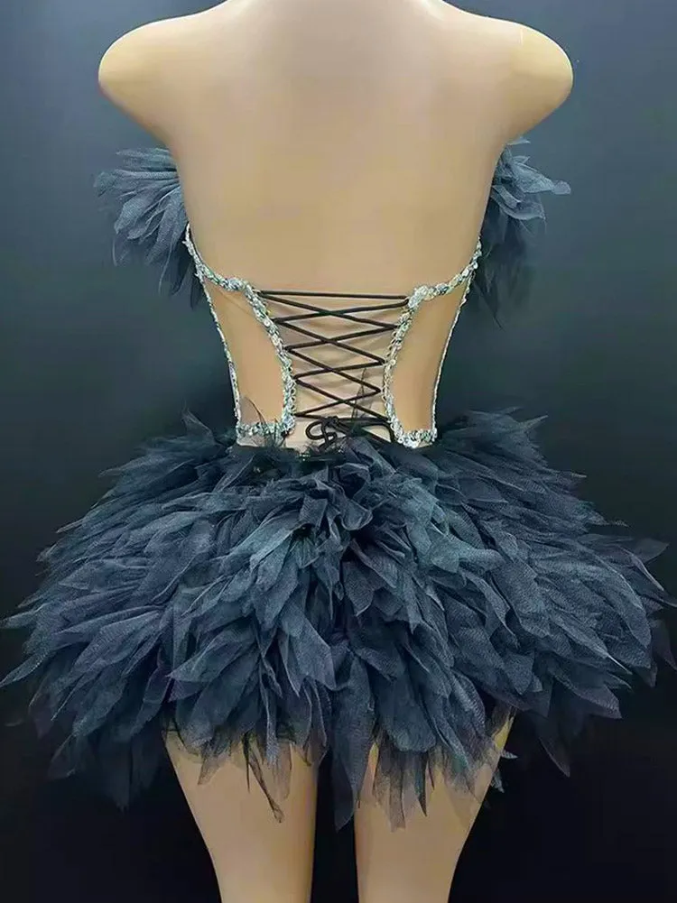 Gorgeous Rhinestone Tulle Party Dress Set